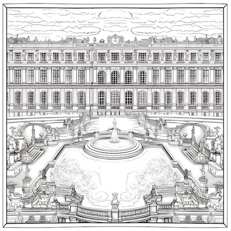 Palace Of Versailles Drawing, Versailles Drawing, Castle Of Versailles, France Versailles, French Landmarks, Paris Suburbs, 2024 Summer Olympics, Schönbrunn Palace, Versailles Garden