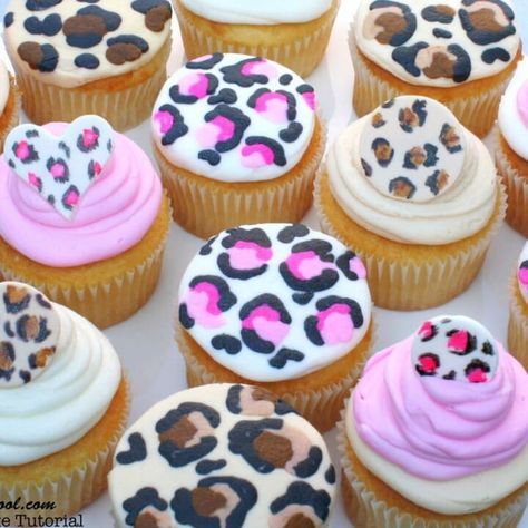 Cheetah Print Cupcakes, Cheetah Cupcakes, Leopard Print Cupcakes, Crusting Buttercream, Leopard Print Cake, Cheetah Birthday, Inside Cake, Rainbow Leopard Print, Buttercream Cupcakes