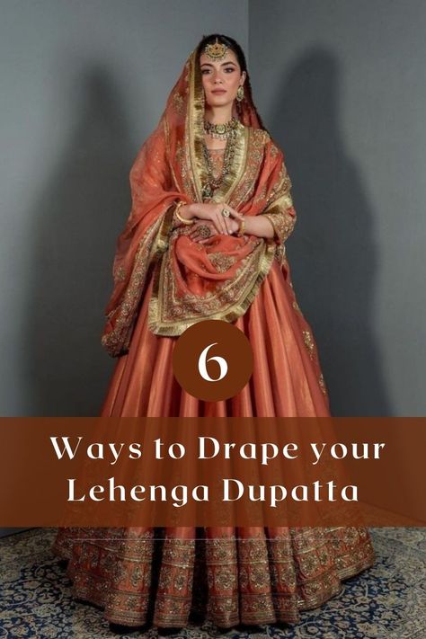 Save this reel for inspiration and Share with your friends! 6 Trending ways to drape your lehenga dupatta for 2024 wedding season. Flaunt. Flow and Slay! 🔥 Follow @weddingbanquetsindia for wedding inspiration. Images via: @pinterest #lehengadupattadrapingstyles #dupattadraping #weddingbanquetsindia #lehengadupatta #drapingstyle #dupattadrapingideas Wedding Lehenga Dupatta Draping, Bridal 2 Dupatta Draping Styles, Lehenga Drape, Double Dupatta Lehenga Draping, How To Drape Heavy Dupatta On Lehenga, Traditional Drape Lehenga With Dupatta For Wedding, Traditional Drape Nida Dupatta For Wedding, Dupatta Draping Styles, Dupatta Draping