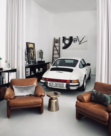 White Chrome Aesthetic, Car In Living Room, Vespa 125, Car Room, Cars Room, Salon Suites, Lego Store, Man Cave Home Bar, Vintage Porsche