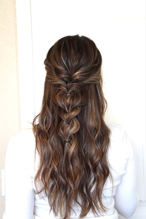 Bridesmaid Hairstyles Long Brown Hair, Boho Hairstyles Brunette, Formal Hair Ideas For Long Hair, Long Brunette Bridesmaid Hair, Boho Bridesmaid Hair Brunette, Braided Hairstyles For Brown Hair, Hairstyles For Prom Brown Hair, Bridesmaid Hairstyles For Brunettes, Brunette Boho Hair