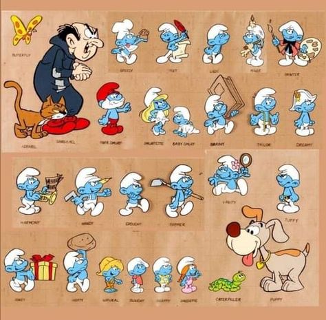 Smurfs Drawing, Old School Tattoo Sleeve, 80s Cartoon Characters, Smurf Village, Hanna Barbera Cartoons, Old School Cartoons, The Smurfs, Nickelodeon Cartoons, Classic Cartoon Characters