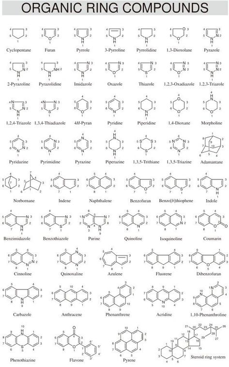 Organic ring compounds Organic Chemistry Notes, Organic Chemistry Reactions, Organic Chem, Organic Chemistry Study, Chemistry Study Guide, Medicinal Chemistry, Chemistry Basics, Learn Physics, Study Chemistry