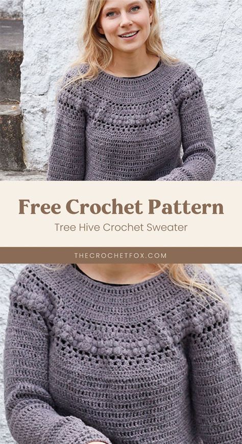 Round Yoke Crochet Pattern, Crochet Top Down Sweater Free Pattern, 2024 Crochet, Crochet Blouses, Puff Stitch Crochet, Crochet Tea Cozy, Crochet Sweater Free, Crochet Pullover, Yoke Design