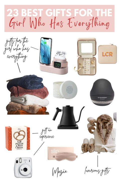 Are you looking for the perfect gift for the girl who has everything? Don't look any further. We have a list of 23 of the best gifts for her!  These gifts are perfect for Christmas for a teen, girlfriend, college roommate, sibiling or mom! *Click the link above to check out the complete list!*

gifts for the girl who has everything. gifts for the girl who has everything ideas. christmas gifts for the girl who has everything. birthday gifts for the girl who has everything. gifts for teens. 20s Christmas, Gift Idea For Girlfriend, Birthday Presents For Girlfriend, College Girl Gifts, Diy Gifts For Girlfriend, Roommate Gifts, Inexpensive Christmas Gifts, Gift Baskets For Women, Christmas Gifts For Parents