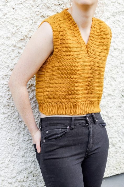 Crochet Vest Top - Crochet with Carrie Crochet With Carrie, Vest Top Pattern, Crochet Sweater Vest, Crop Top Pattern, Crochet Crop Top Pattern, Crochet Vest Pattern, Vest Pattern, Crochet Vest, Crochet Woman