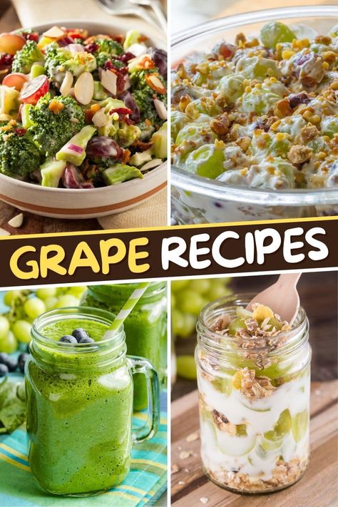 These simple grape recipes go well beyond jams and wine! From parfaits and smoothies to pies and galettes, give these fruity dishes a try, and you won't be disappointed. Grape Recipes Savory, Recipes With Grapes Healthy, Grapes Recipes Healthy, What To Do With Green Grapes, What To Make With Grapes, Grape Recipes Healthy, Grapes Recipes, Sour Patch Grapes, Grape Pie