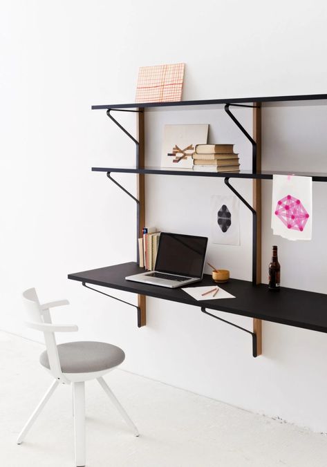 Shelf With Desk, Modern Home Office Furniture, Black Shelves, Erwan Bouroullec, Mounted Shelves, Steel Shelf, Modern Home Office, Childrens Furniture, Modern Desk