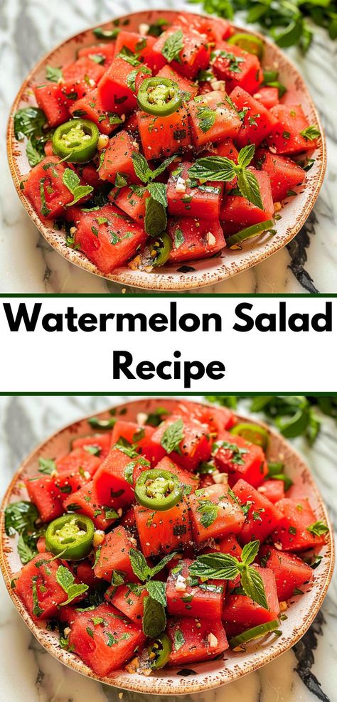 Looking for easy salad recipes? This Refreshing Watermelon Salad Recipe is ideal! Nutritious and delicious, it’s perfect for watermelon salads and fruit recipes. A great choice for summer salad ideas. Canned Watermelon, Watermelon Puree, Summer Salad Ideas, Watermelon Salsa Recipe, Watermelon Salad Recipes, Watermelon Salsa, Salsa Ingredients, Watermelon Party, Sweet Watermelon