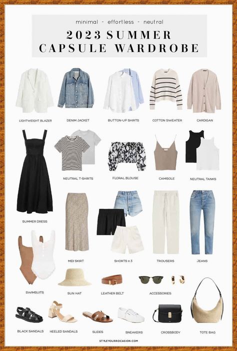 Summer Work Outfits Office, Wardrobe Checklist, Chic Capsule Wardrobe, Capsule Wardrobe Checklist, Capsule Wardrobe Women, Spring Summer Capsule Wardrobe, Neutral Capsule Wardrobe, Fashion Capsule Wardrobe, Travel Capsule