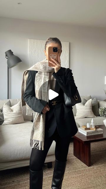 Lily Clark on Instagram: "Appreciation post for my new scarf 🫶🏼🤩 @loewe Blazer & skirt old @zara (will link similar) Knit old @hm Boots @mango Bag @charleskeithofficial *pr Scarf @loewe" Loewe Scarf Outfit, Scarf And Blazer Outfit, Blazer And Scarf Outfit, Scarf With Blazer, Lily Clark, Loewe Scarf, Hm Boots, Scarf Outfit Winter, Mango Bag