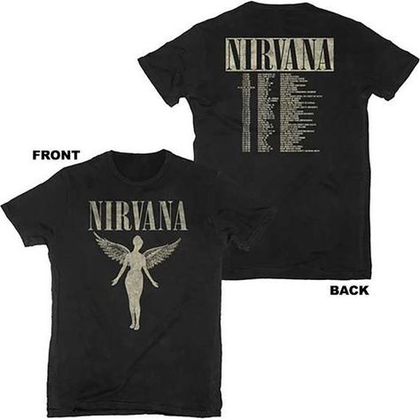 Nirvana In Utero Black Tour 1993 T-Shirt w/ Dates Nirvana In Utero, Nirvana Tee, Cowichan Sweater, In Utero, Tour Music, Tour T Shirts, Kurt Cobain, Rock Band, Band Tees