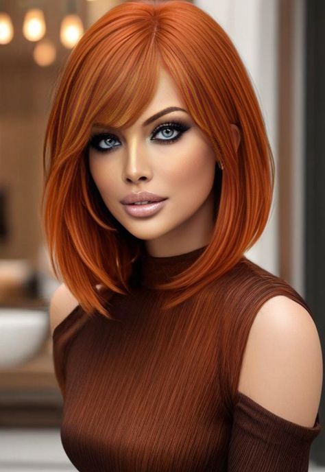 Copper Bob With Bangs, Sophia Charlotte, Red Hair Color Shades, Red Hair Trends, Short Red Hair, Red Hots, Red Haired Beauty, Ginger Hair Color, Red Hair Color