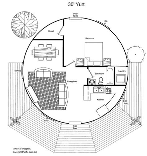 Yurt floorplan Pacific Yurts, Yurt Interior, Round House Plans, Yurt Home, Yurt Living, Silo House, Dome Home, Cob House, Dome House