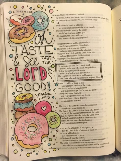 psalm 34  bible journaling Psalm 34 Bible Journaling, Cute Bible Drawings, Scripture Drawings Doodles, Bible Journaling Psalms, Psalms Bible Journaling, Scripture Art Journaling, Bible Drawing, Cute Bibles, Psalm 34