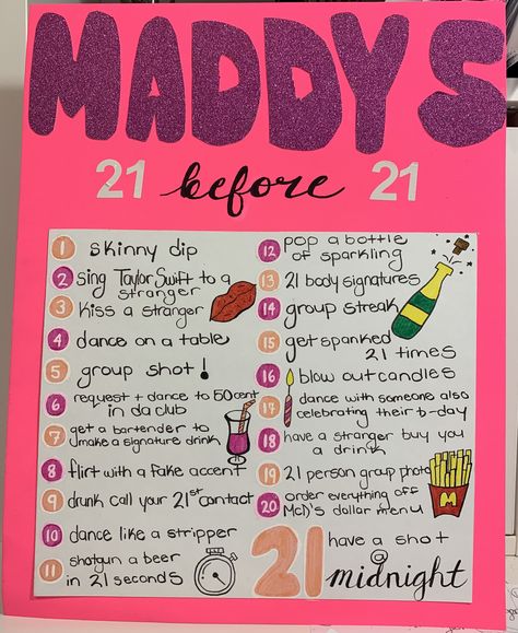 21 Birthday List Things To Do, 21 Birthday Checklist, 21st Bday Activities, 21 Before 21 List, Things To Do For 21st Birthday, 21 Things To Do On Your 21st Checklist, 21st Birthday List Of Things To Do, 21 Birthday In Vegas, Things To Do For Your 20th Birthday