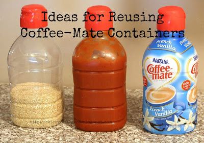 Ideas for Reusing Coffee-Mate Containers Coffee Creamer Bottle Crafts, Plastic Coffee Containers, Tide Pods Container, Coffee Creamer Bottles, Coffee Creamer Container, Creamer Bottles, Diy Storage Containers, Creamer Container, Reuse Containers