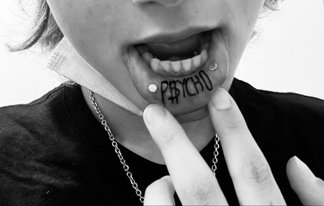 lip tattoo ideas idea psycho p$ycho Toxic Tattoo, Small Neck Tattoos, Lip Tattoos, Finger Tattoos, Neck Tattoo, Blackwork, Tatting, Tattoo Ideas, Piercings