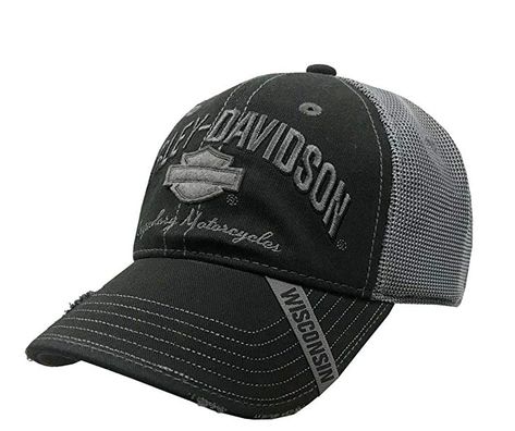 Polyester Blend Harley-Davidson H-D Bar & Shield baseball cap Mesh backing Made of 53% cotton and 47% polyester Distressed brim with stylish fake cuts Adjustable back closure Mens Baseball Cap, Cap Store, Gray Cap, Men's Baseball Cap, Cool Bike Accessories, New Harley Davidson, Men Baseball Cap, Mesh Hat, Baseball Caps Mens