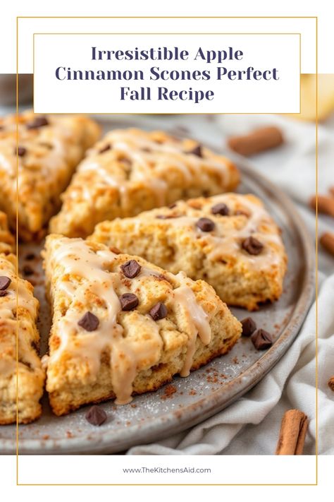 The Kitchens Aid Recipe - Apple Cinnamon Scones Perfect Fall Recipe Cinnamon Apple Crepes, Apple Cinnamon Sourdough Discard Scones, Dessert Scones, Apple Cinnamon Scones Recipe, Apple Cinnamon Scones, Flaky Scones, Apple Crepes, Cinnamon Scones Recipe, Walnut Bread Recipe