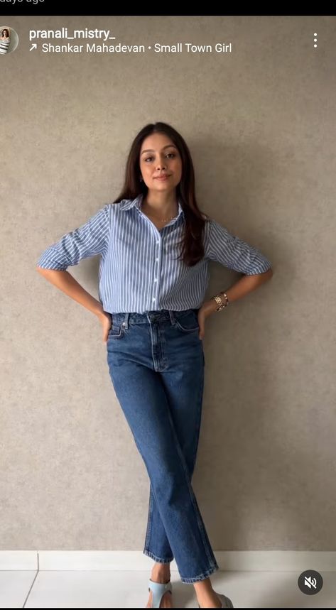 Indian Office Wear Women Work Outfits, Casual Office Outfits Women Indian, Casual Work Outfits Women Office Simple, Office Outfits Women Indian, Office Wear Women Work Outfits, College Formal, Stripe Shirts, Dress Over Jeans, Office Outfits Women Casual