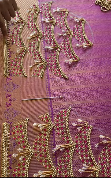 Aari Wrk Blouse Designs Simple, Sleeve Aari Designs For Blouse, Aari Embroidery Patterns, Sleeve Aari Work Design, Aari Sleeve Designs For Blouse, Aari Work Blouse Wedding, Magam Work Designs, Magam Work, Hand Work Design