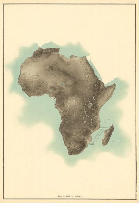 Map Aesthetic, Maps Aesthetic, Map Of Africa, Relief Map, Africa Map, African Wildlife, Vintage Wall Decor, Vintage Wall, Vintage Walls