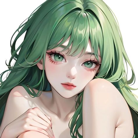 Anime Female Green Hair, Green Hair Anime Woman, Green Anime Icon, Green Hair Anime, Editing Aesthetic, Green Hair Girl, Green Inspo, 2000s Japanese Fashion, Female Icons