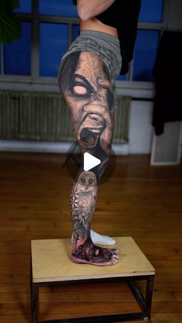 Horror Leg Sleeve, Full Leg Tattoo, Dark Horror, Scary Tattoos, Leg Sleeve Tattoo, 3d Tattoos, Horror Tattoo, 3d Tattoo, Leg Sleeve