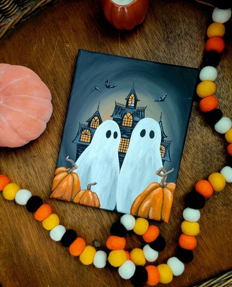 ORIGINAL Spooky Gothic Acrylic on Canvas - Etsy Spooky Season Canvas Painting, October Painting Ideas Easy, Spooky Paint Night Ideas, Fall And Halloween Paintings, Halloween Sip And Paint, Acrylic Halloween Paintings, Halloween Paint Night Ideas, Fall Paint And Sip, Halloween Paint And Sip