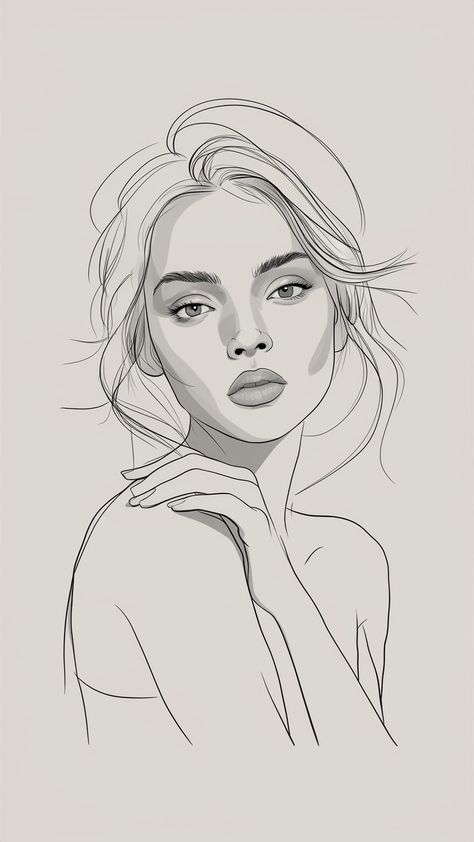 Lineart Portrait, Female Character Line Art, Line Art Portrait Faces, Line Drawing Womens Face, One Line Drawing Woman Face, Pencil Sketch Images, Anime Canvas Art, Art Of Beauty, Easy Yoga Workouts