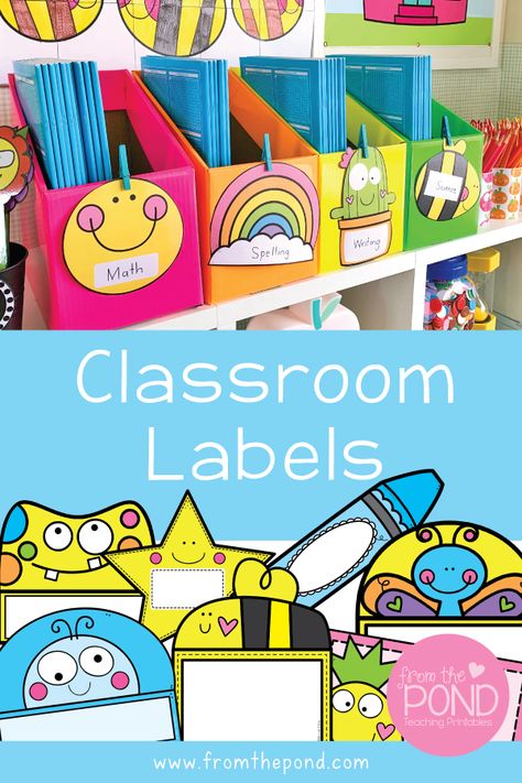 Classroom Desk Decorations, Cubby Ideas For Classroom, Classroom Cubby Labels, Classroom Label Ideas, Cubby Labels Preschool, Cubby Labels For Classroom, This Is Our Happy Place Classroom, Diy Classroom Decorations Preschool, Kindergarten Classroom Decor Ideas