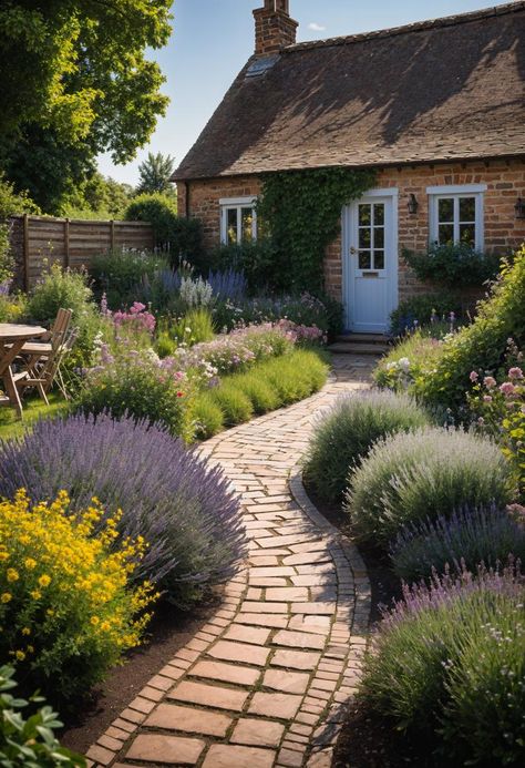 25 Beautiful Cottage Garden Ideas  Check more at https://zugnews.com/25-beautiful-cottage-garden-ideas/ Small Country Garden Design, Small Front Cottage Garden Ideas Uk, Front Garden Ideas Cottage, Small Backyard English Garden Ideas, Cottage Garden Wall, English Backyard Ideas, Cottage Pathway Ideas, Cottage Garden Patio Ideas French Country, Cottage Home Garden