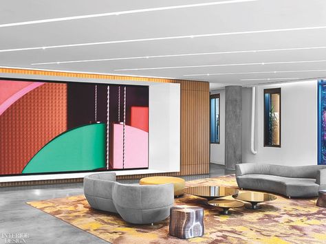 Rottet Studio Reinvents Viacom in Los Angeles Rottet Studio, Exposed Ceilings, Sit Stand Workstation, Purple Sofa, Los Angeles Interior Design, Modernist House, Vip Lounge, Custom Coffee Table, Second Option