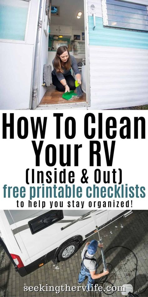 RV Hacks: Cleaning an RV Inside and Out with Free Printable Checklist.… | Travel trailer camping, Camper organization rv living, Camper organization travel trailers Rv Cleaning Checklist, Rv Maintenance Schedule, Rv Necessities List, Rv Inside, Rv Cleaning, Rv Checklist, Camper Maintenance, Rv Camping Checklist, Rv Camping Tips