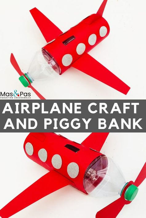 With this great airplane craft, you can turn a plastic bottle into a piggy bank in minutes. It’s a quick and easy craft for kids to follow along to and they’ll love playing with the airplane afterwards. #kidcrafts #activities #funkidactivities #planecraftsforkids #piggybank #piggybankcraft #airplanecrafts Airplane Craft, Boy Diy Crafts, Diy With Kids, Plane Crafts, Easy Craft For Kids, Airplane Crafts, Recycled Crafts Kids, Reuse Plastic Bottles, Plastic Recycling