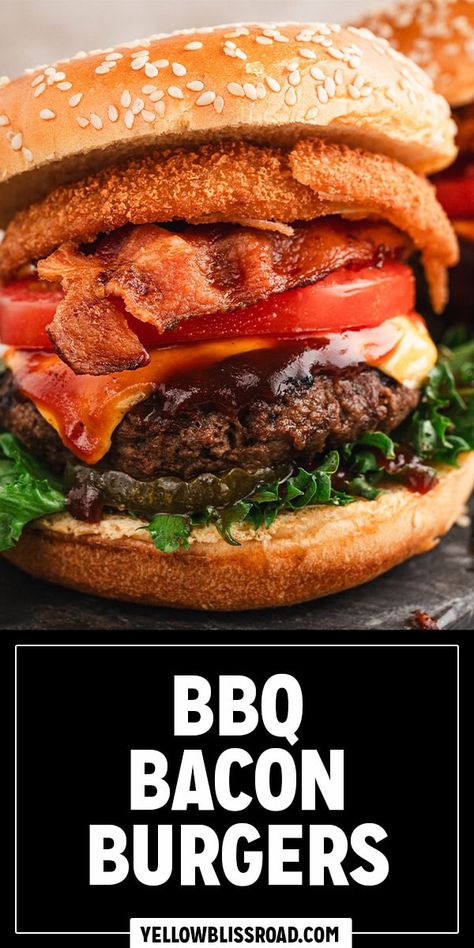 BBQ Burger recipe Bbq Burgers Recipes, Stovetop Burgers, Bbq Burger Recipes, Bbq Hamburgers, Crispy Onion Rings, Barbecue Burgers, Bacon Burgers, Burgers Recipes, Grilled Steak Salad