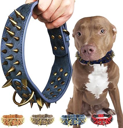 This dog collar is made of high quality pu leather, and with sharp large spikes ,Retro Style,Bronze rivets,personalized designed for your dog,looks so cool and fashionable ,made your dog looks strong and powerful.This collar have 5 metal eyelets to keep the collar support extra large dogs.The small size fit medium large dogs,The large size fit large and extra large dogs, such as pitbull bully boxer rottweiler German shepherd migru doberman bulldog. Rottweiler German Shepherd, Rottweiler German, Pitbull Bully, Spiked Dog Collar, Studded Dog Collar, Dogs Pitbull, Leather Dog Collar, Baby Necessities, Pitbull Dog