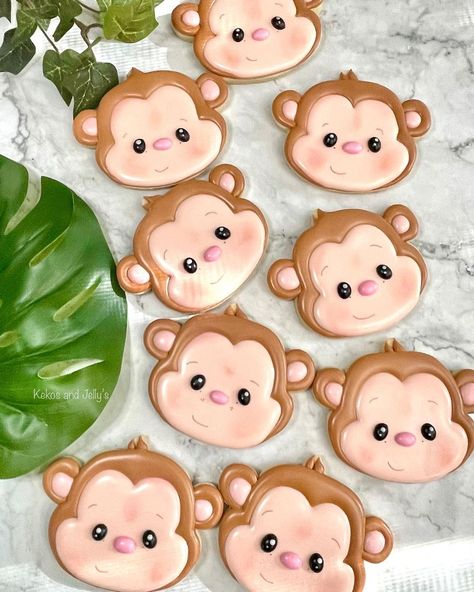 Cheetah Cookies Decorated, Monkey Cookies Decorated, Royal Cookies, Monkey Cookies, Cookies Decoration, Cookie Recipes Decorating, Monkey Baby Shower, Safari Cakes, Monkey Birthday