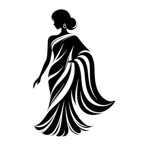 Vector saree with women figure clothing ... | Premium Vector #Freepik #vector #woman #fashion #beauty #boutique Japanese Ornament, Ss Logo, Sari Shop, Clothing Logo Design, Women Logo, Monochromatic Art, Indian Art Gallery, Black And White Stickers, Hinduism Art