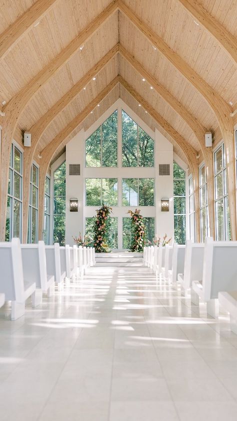 Glass Chapel Wedding Oklahoma, Indoor Chapel Wedding Decor, Wedding Chapel Floor Plans, Small Chapel Decorations Wedding, The Glass Chapel, Wedding Chapels In Tennessee, Wedding Indoor Venue Ideas, Auburn Alabama Wedding Venues, Wedding Venue Big Windows