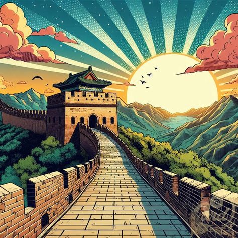 https://card9.com/ai/comic-the-great-wall-of-china Great Wall Of China Drawing, Exam Background, Meaningful Drawings, Great Wall Of China, Nature Drawing, China Painting, China Art, Great Wall, Geometric Art