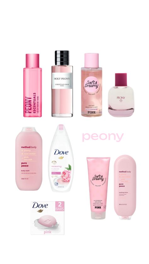 peony perfume combos Peony Scented Perfume, How To Smell Like Peonies, Peony Perfume Fragrance, Scent Combos Hygiene Floral, How To Smell Like Peony, Sent Combos, Best Scent Combos, Skincare Combos, Peony Perfume