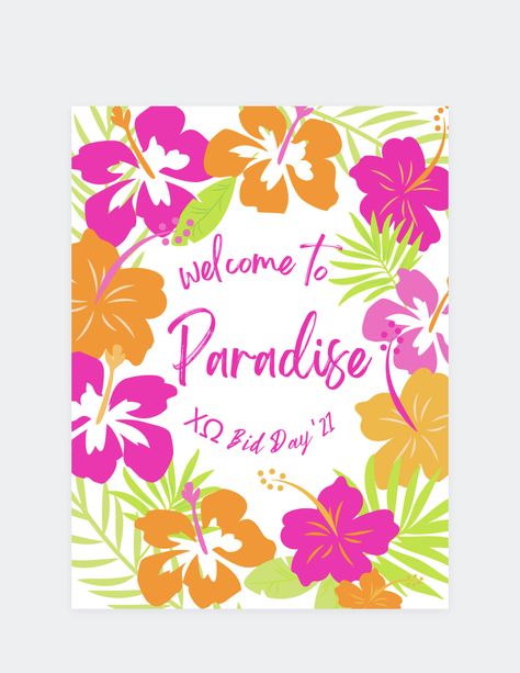 Chi O Bunga Bid Day, Hawaiian Sorority Theme, Welcome To Paradise Bid Day Theme, Paradise Sorority Theme, Paradise Bid Day Theme, Welcome To Paradise Bid Day, Bid Day Themes Sorority Unique, Tropical Bid Day, Axo Sorority