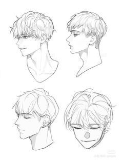 Head To The Side Reference, Male Hair Side Profile Drawing Reference, Side Profiles Anime, Anime Head Poses Drawing Reference, Anime Head Side Profile, Anime Men Face Reference, Head Tutorial Drawing Anatomy, Profile Face Drawing Reference, Face Shapes Drawing Anime