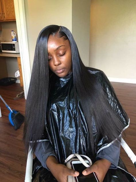 Long straight weave and lace wigs hairstyles for black women. How to lace wig hairstyles. Black women fashion #longstraighthair #straighthairstyles #blackwomenhairstyles #africanamericanstyles  #blackwomenfashion Straight Hair Side Part, Sew In Straight, Sew In Straight Hair, Hair Side Part, Peruvian Straight Hair, Remy Human Hair Weave, Brazilian Straight Human Hair, Straight Weave Hairstyles, Straight Hair Bundles