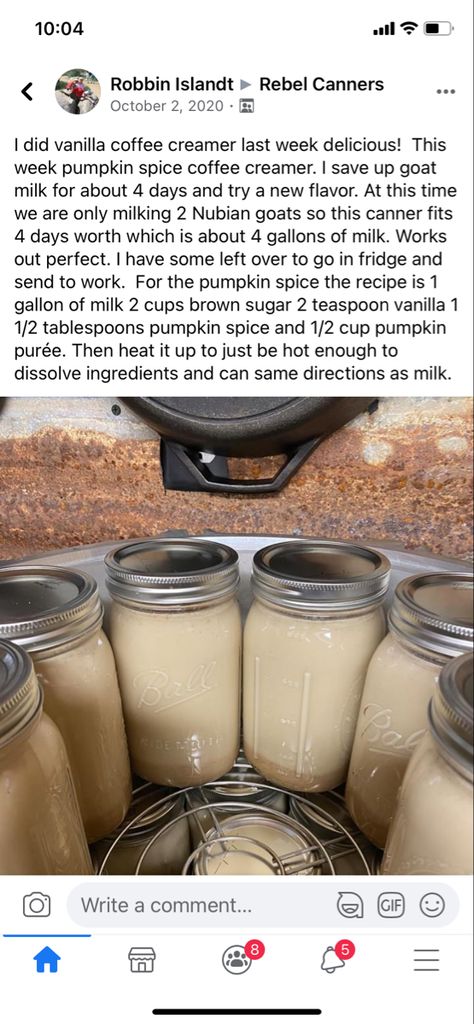 Goat Milk Coffee Creamer, Pumpkin Coffee Creamer, Goat Milk Formula, Vanilla Coffee Creamer, Formula Recipes, Homemade Coffee Creamer, Nubian Goat, Pumpkin Spice Coffee, Pumpkin Coffee