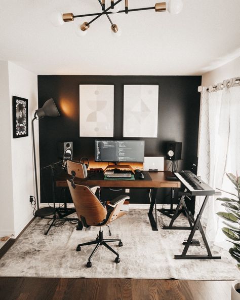 Connell McCarthy — My Home Office Music Room Office, Home Studio Desk, Music Room Design, Home Recording Studio Setup, Home Studio Ideas, Home Music Rooms, Modern Home Offices, Home Studio Setup, Studio Desk