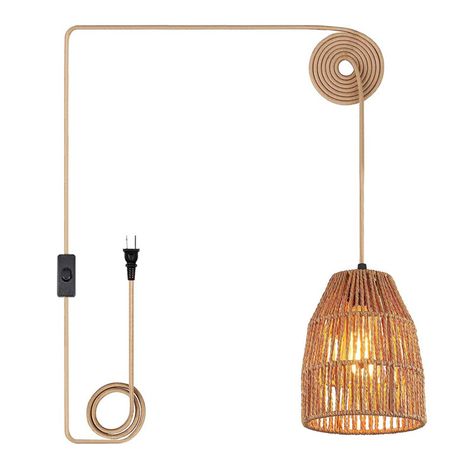 Bay Isle Home Platres 1- Light Plug-in Hand-Woven Geometric Pendant Light with On/Off Switch | Wayfair Hanging Plug In Pendant Lights, Hanging Bedside Lamps, Plant Rooms, Boho Pendant Light, Plug In Hanging Light, Rope Light Fixture, Plug In Chandelier, Diy Luminaire, Rattan Lampshade