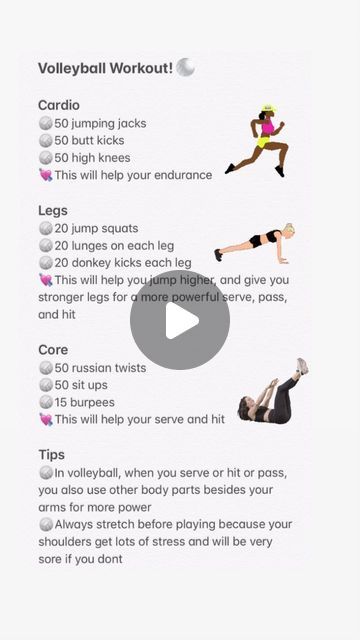 Nevada Girls Volleyball Scout on Instagram: "Volleyball Players🏐🏋🏾‍♀️ Try this workout 2-3x a week   📸 Pinterest  #volleyball #volleyballworkout" Cute Couple Pics Faceless, Girls Volleyball, Volleyball Game, Volleyball Workouts, Volleyball Games, Donkey Kicks, Strong Legs, Russian Twist, Routine Planner